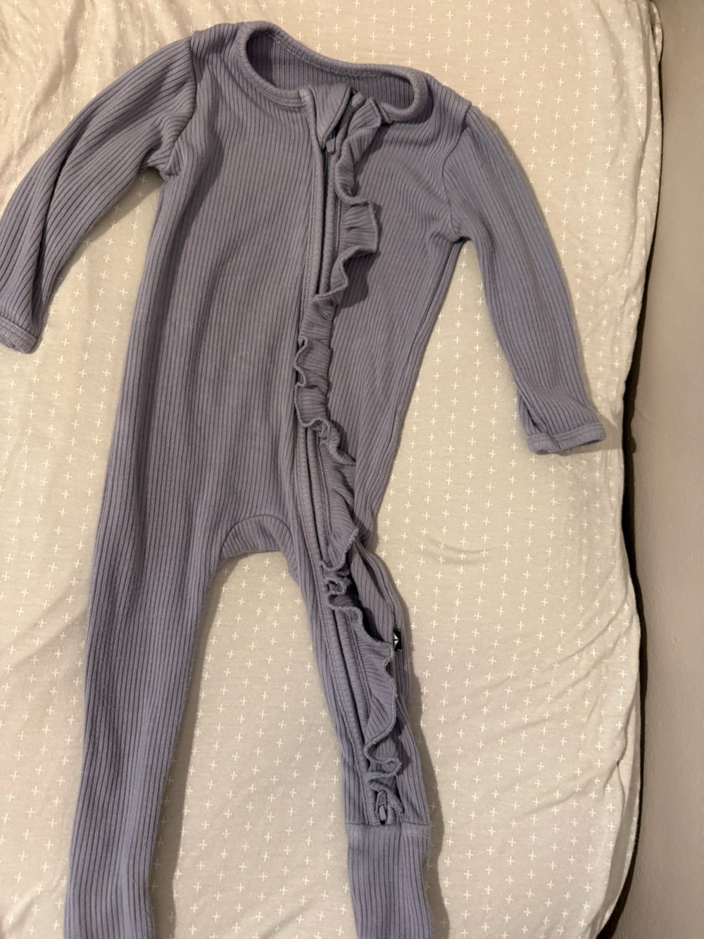 Kyte Ribbed Ruffle Trim Long Sleeve Top - Dusty Lavender